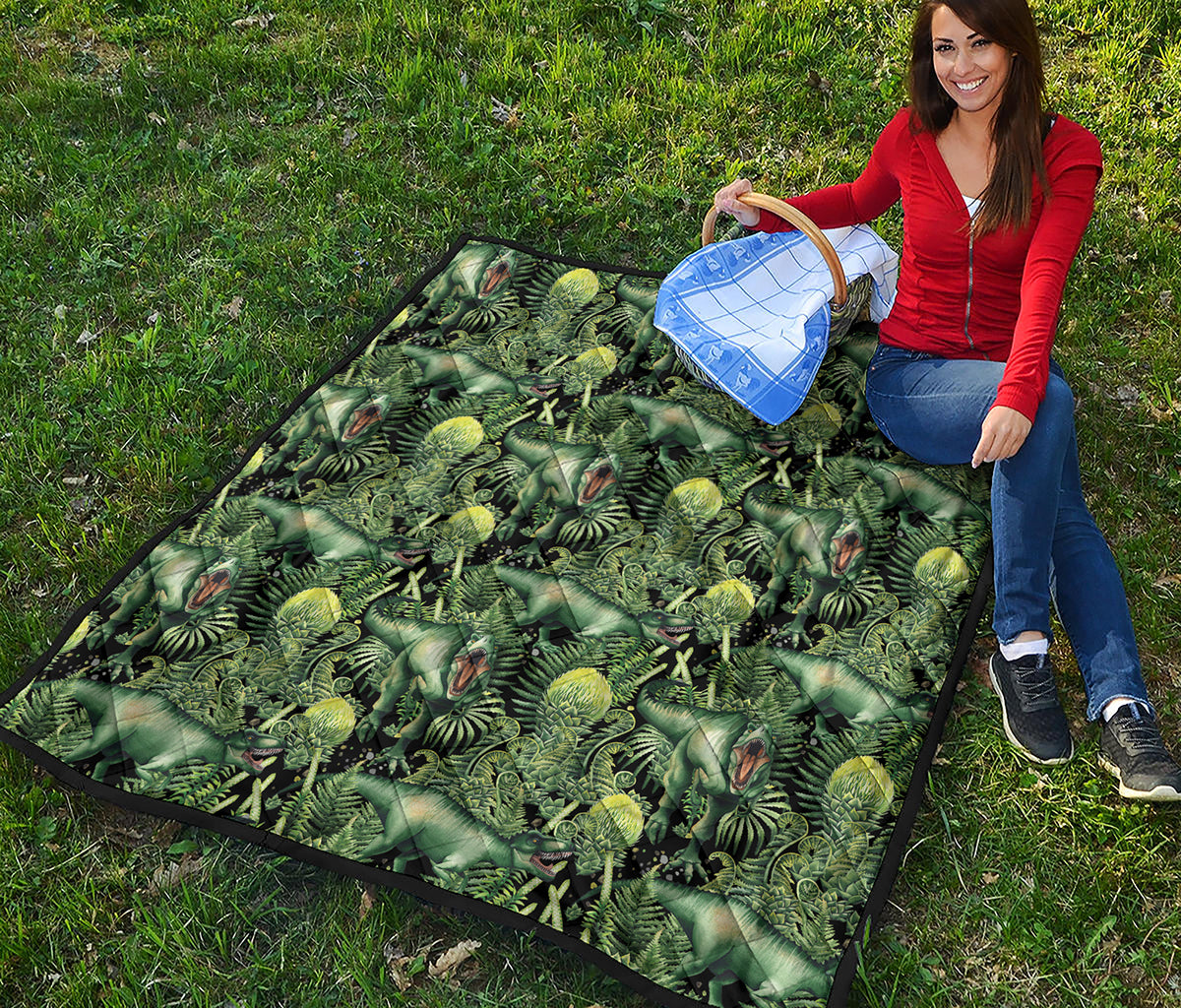 T-Rex Dinosaur And Jurassic Plants Print Quilt