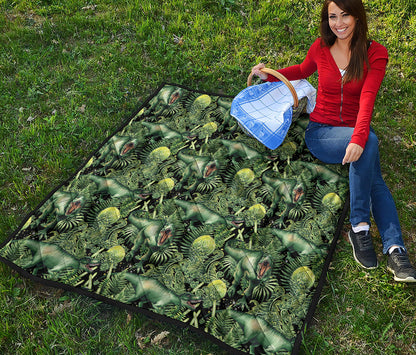 T-Rex Dinosaur And Jurassic Plants Print Quilt