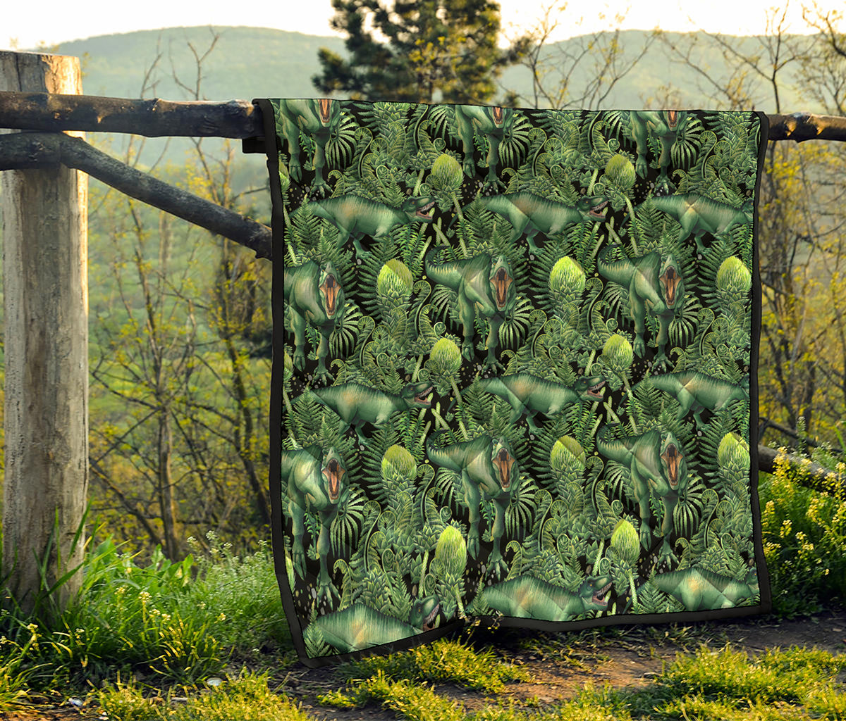 T-Rex Dinosaur And Jurassic Plants Print Quilt