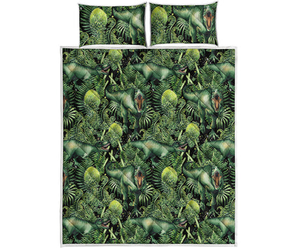 T-Rex Dinosaur And Jurassic Plants Print Quilt Bed Set