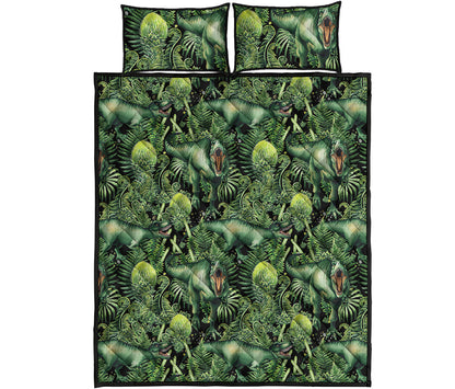 T-Rex Dinosaur And Jurassic Plants Print Quilt Bed Set