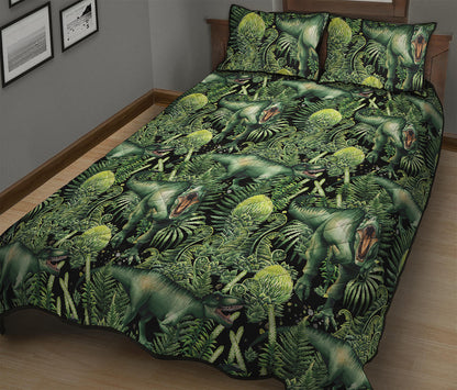 T-Rex Dinosaur And Jurassic Plants Print Quilt Bed Set