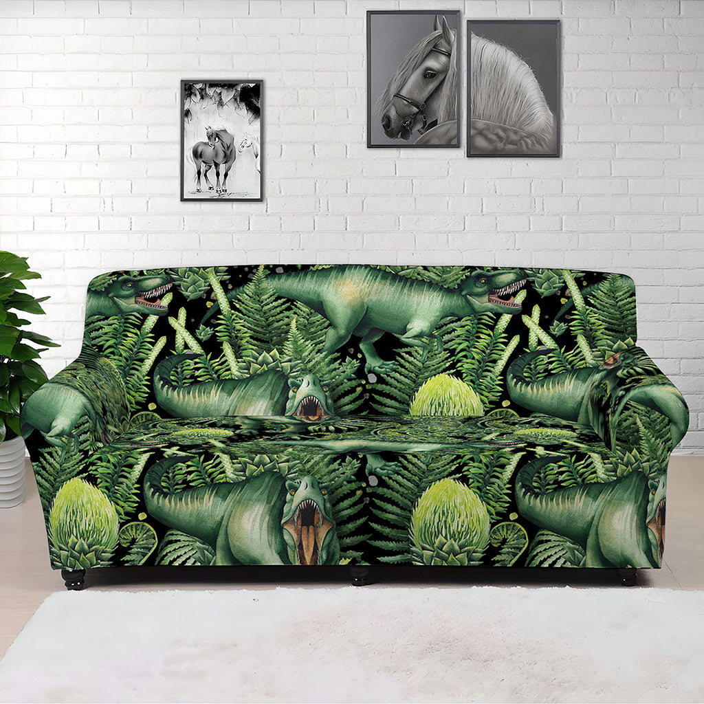 T-Rex Dinosaur And Jurassic Plants Print Sofa Cover