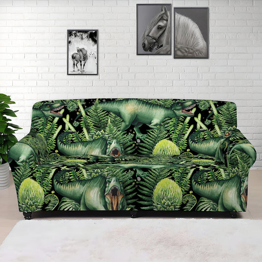 T-Rex Dinosaur And Jurassic Plants Print Sofa Cover