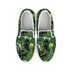 T-Rex Dinosaur And Jurassic Plants Print White Slip On Shoes