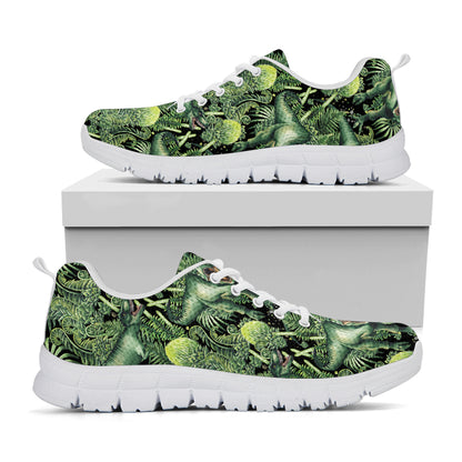 T-Rex Dinosaur And Jurassic Plants Print White Sneakers