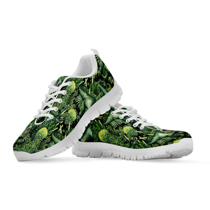 T-Rex Dinosaur And Jurassic Plants Print White Sneakers