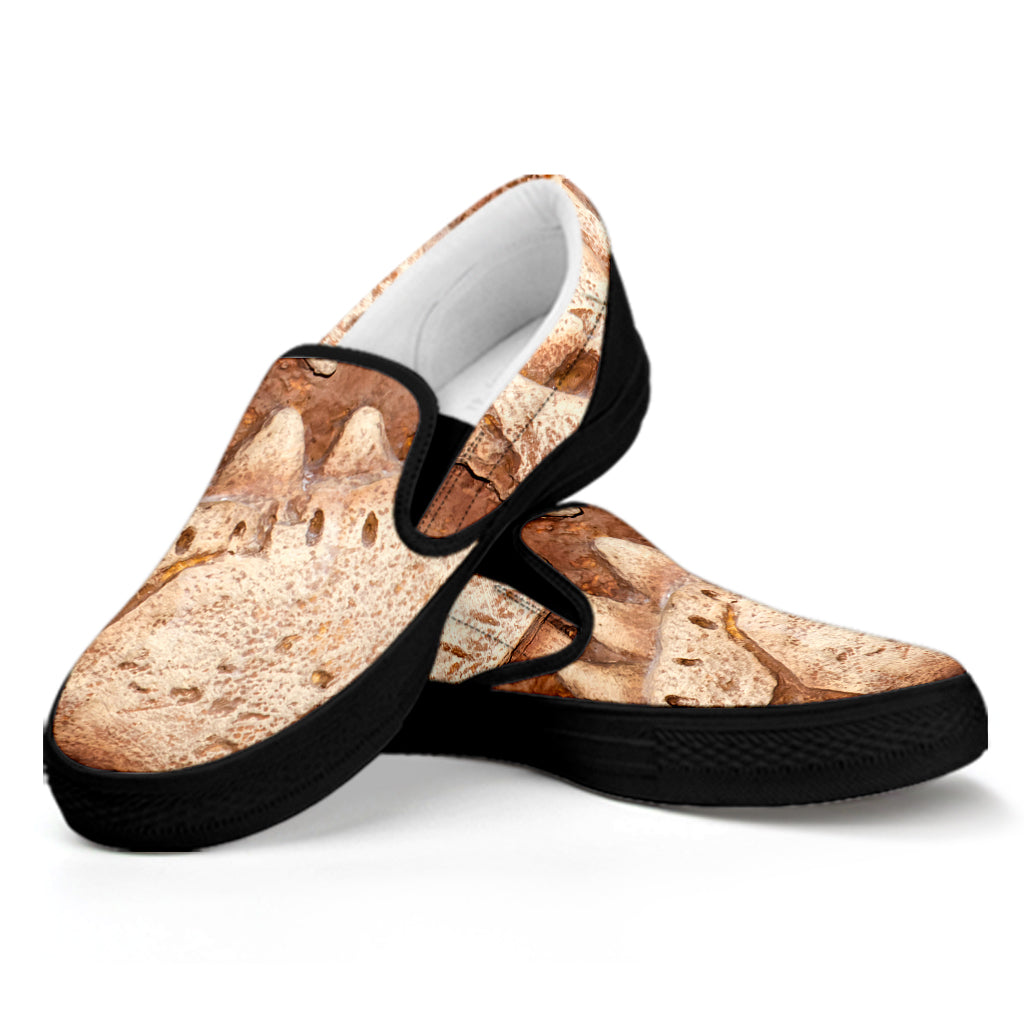 T-Rex Fossil Print Black Slip On Shoes