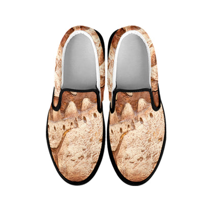 T-Rex Fossil Print Black Slip On Shoes