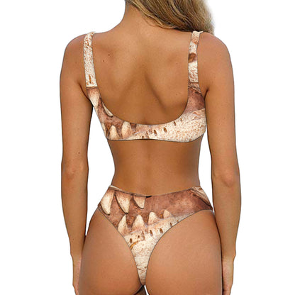 T-Rex Fossil Print Front Bow Tie Bikini