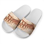 T-Rex Fossil Print White Slide Sandals