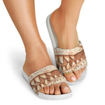 T-Rex Fossil Print White Slide Sandals