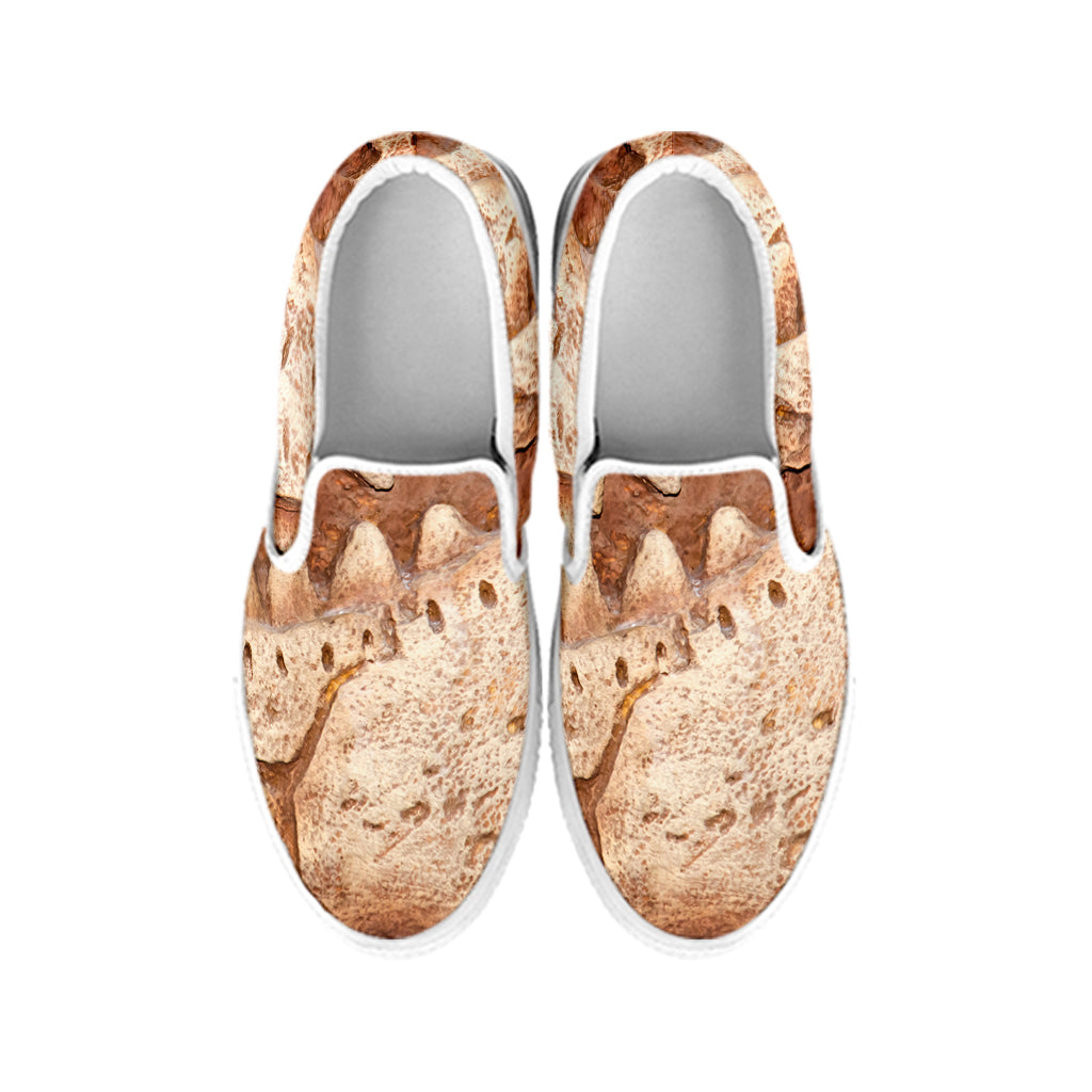 T-Rex Fossil Print White Slip On Shoes