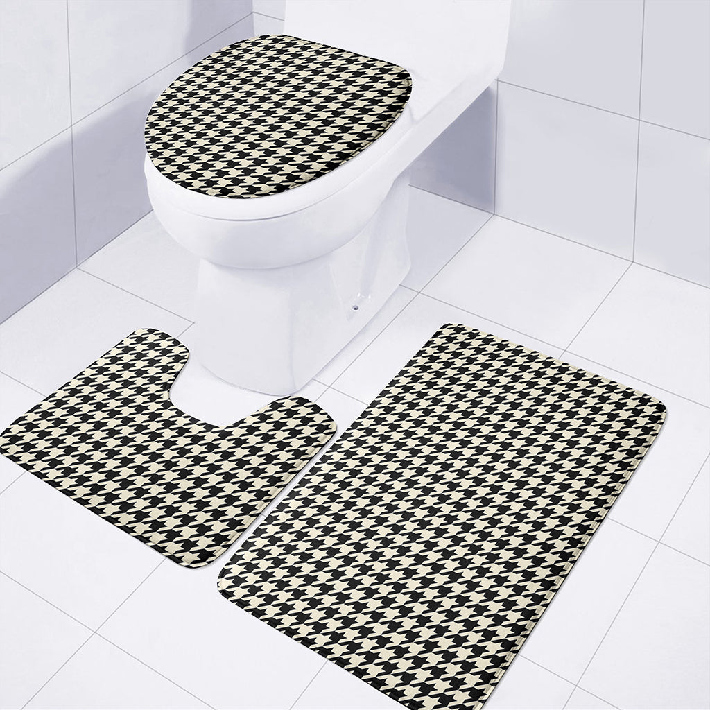 Tan And Black Houndstooth Pattern Print 3 Piece Bath Mat Set