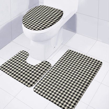 Tan And Black Houndstooth Pattern Print 3 Piece Bath Mat Set