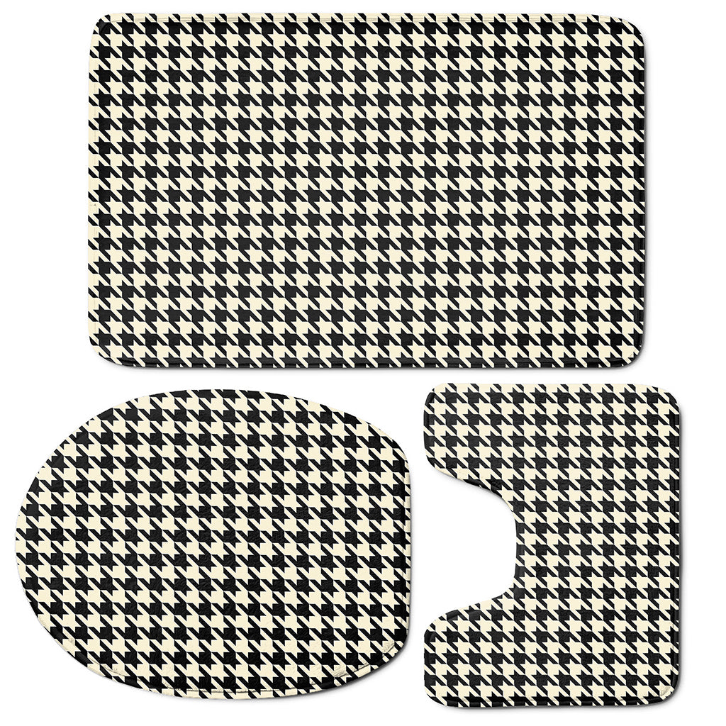 Tan And Black Houndstooth Pattern Print 3 Piece Bath Mat Set