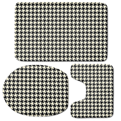 Tan And Black Houndstooth Pattern Print 3 Piece Bath Mat Set