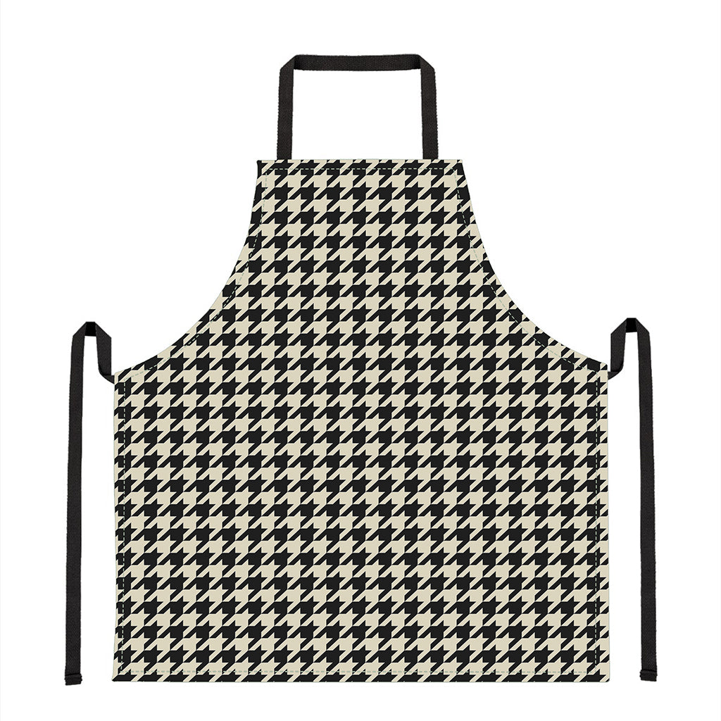 Tan And Black Houndstooth Pattern Print Apron