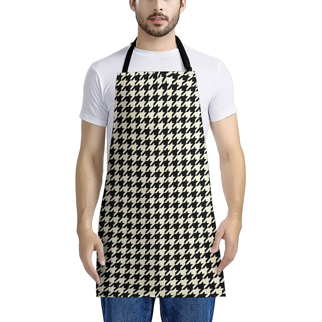 Tan And Black Houndstooth Pattern Print Apron