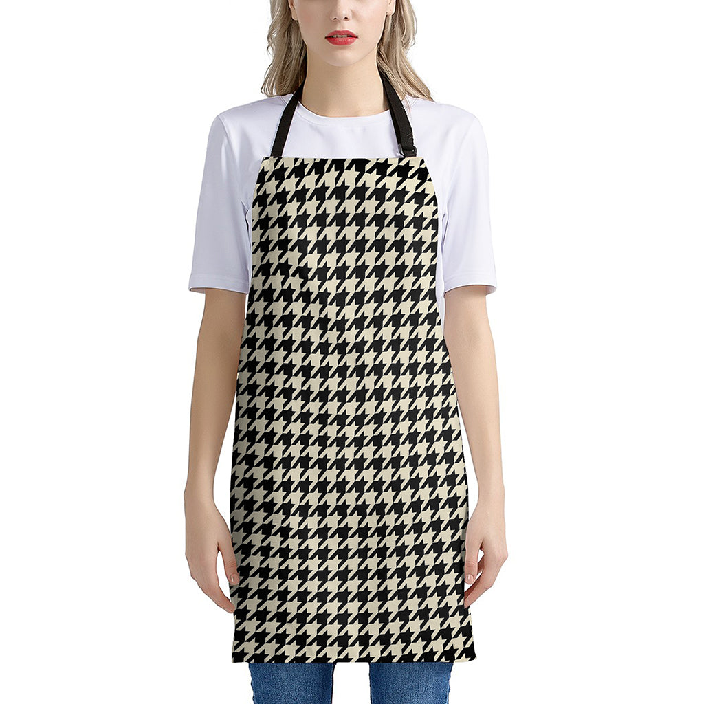 Tan And Black Houndstooth Pattern Print Apron