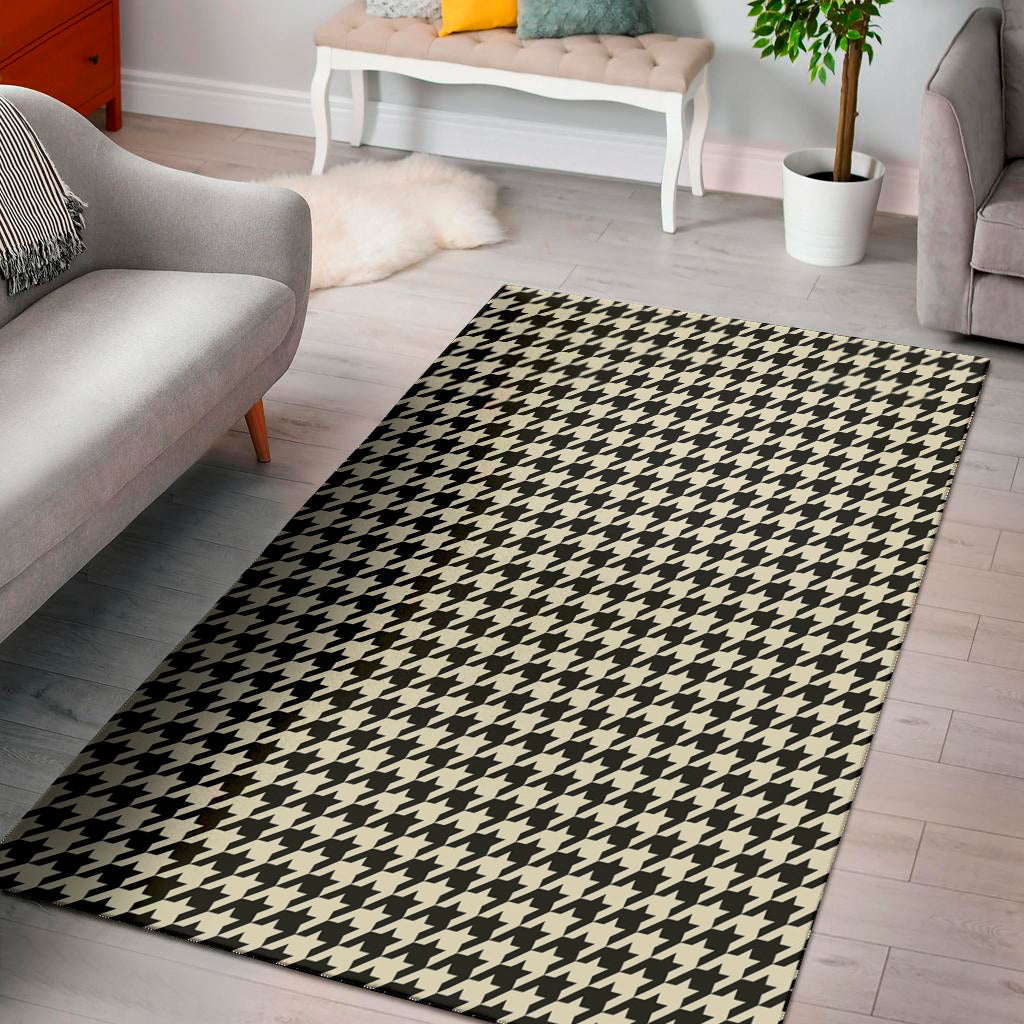 Tan And Black Houndstooth Pattern Print Area Rug