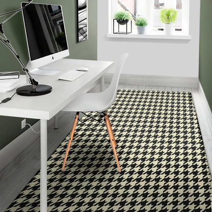 Tan And Black Houndstooth Pattern Print Area Rug