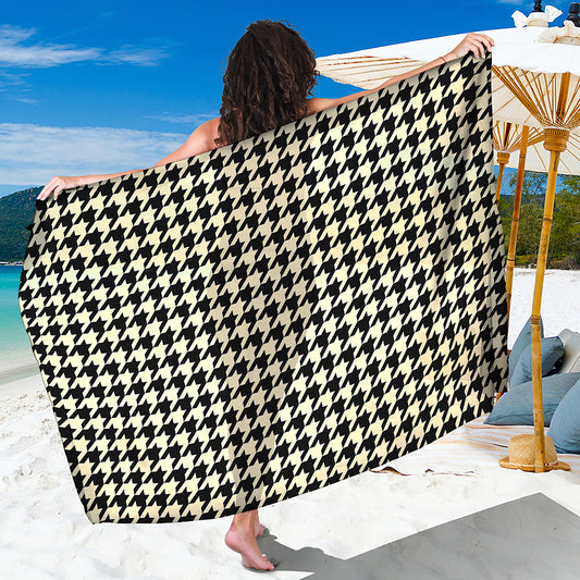 Tan And Black Houndstooth Pattern Print Beach Sarong Wrap