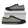 Tan And Black Houndstooth Pattern Print Black Low Top Sneakers