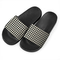Tan And Black Houndstooth Pattern Print Black Slide Sandals