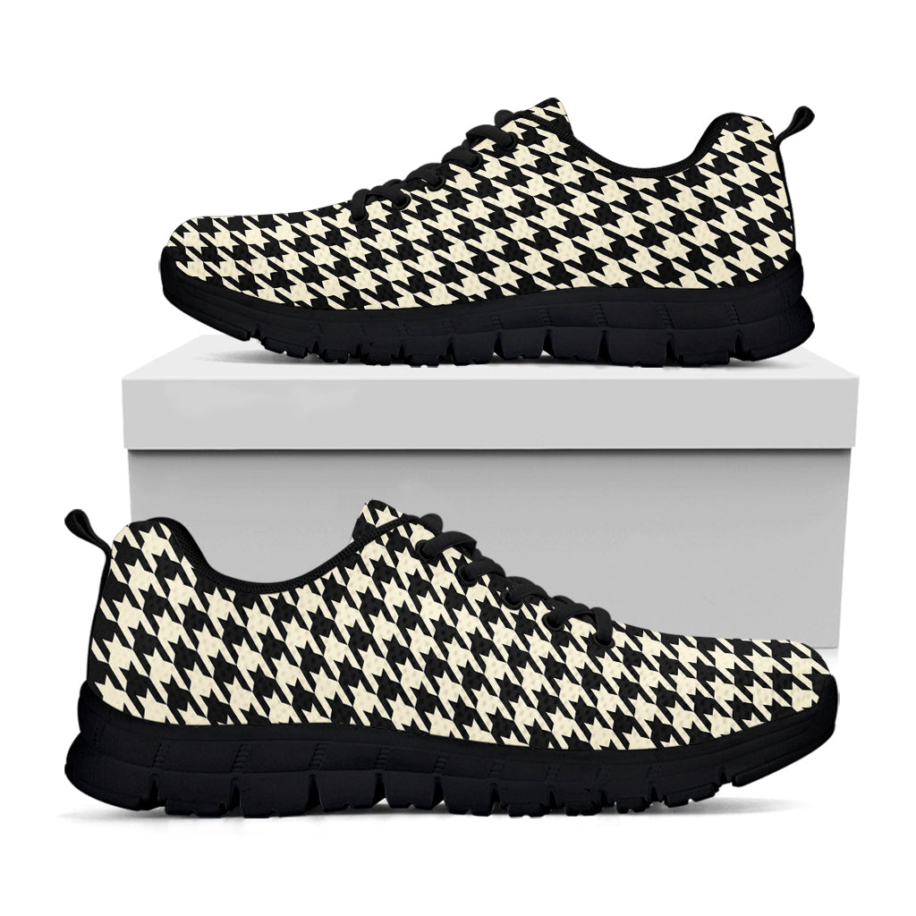 Tan And Black Houndstooth Pattern Print Black Sneakers