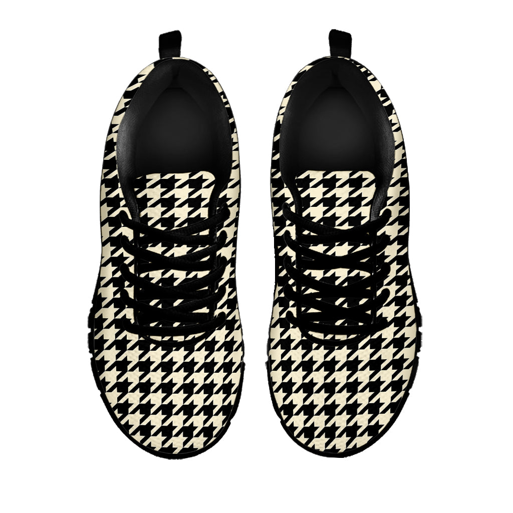 Tan And Black Houndstooth Pattern Print Black Sneakers