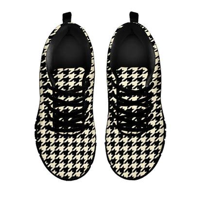 Tan And Black Houndstooth Pattern Print Black Sneakers