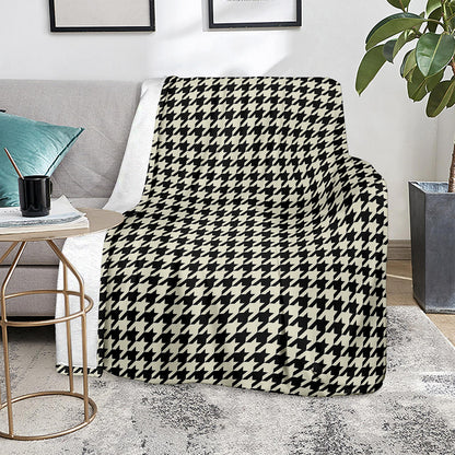 Tan And Black Houndstooth Pattern Print Blanket