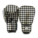 Tan And Black Houndstooth Pattern Print Boxing Gloves