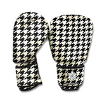 Tan And Black Houndstooth Pattern Print Boxing Gloves
