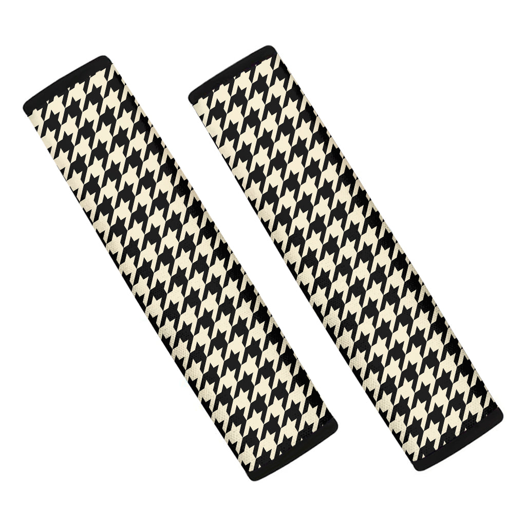 Tan And Black Houndstooth Pattern Print Car Seat Belt Covers