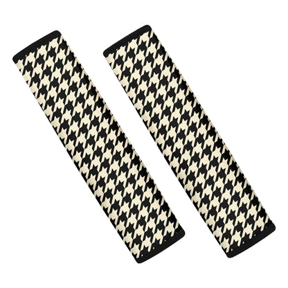 Tan And Black Houndstooth Pattern Print Car Seat Belt Covers