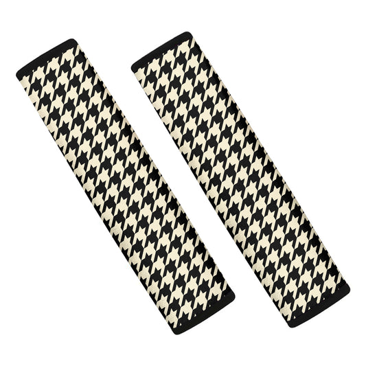 Tan And Black Houndstooth Pattern Print Car Seat Belt Covers
