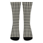 Tan And Black Houndstooth Pattern Print Crew Socks