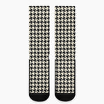 Tan And Black Houndstooth Pattern Print Crew Socks