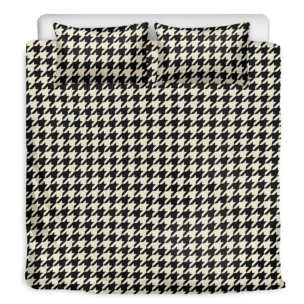Tan And Black Houndstooth Pattern Print Duvet Cover Bedding Set