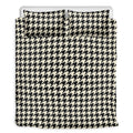 Tan And Black Houndstooth Pattern Print Duvet Cover Bedding Set