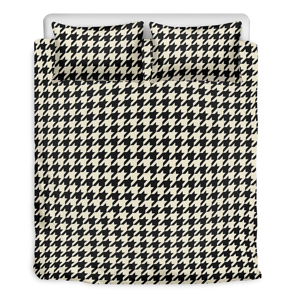 Tan And Black Houndstooth Pattern Print Duvet Cover Bedding Set