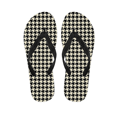 Tan And Black Houndstooth Pattern Print Flip Flops