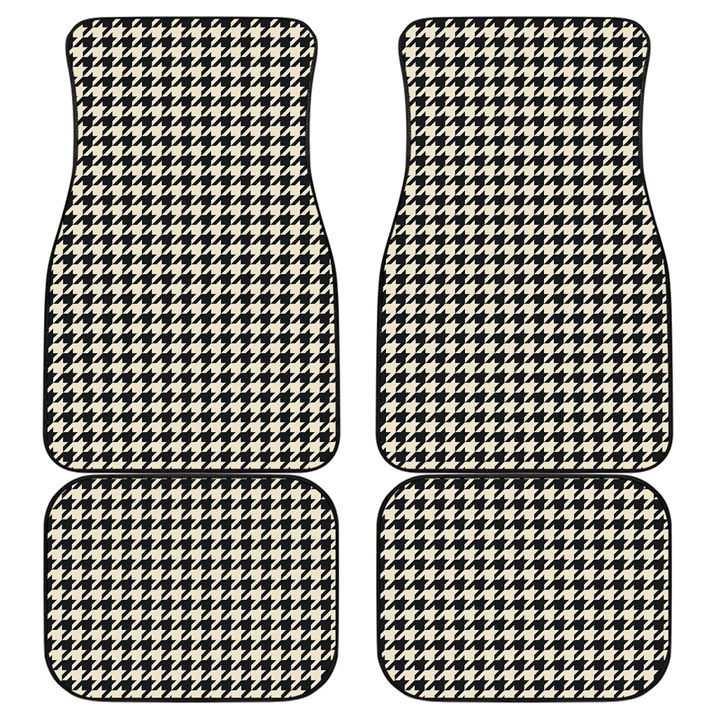 Tan And Black Houndstooth Pattern Print Front and Back Car Floor Mats