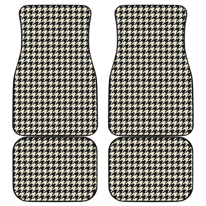 Tan And Black Houndstooth Pattern Print Front and Back Car Floor Mats