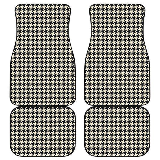 Tan And Black Houndstooth Pattern Print Front and Back Car Floor Mats
