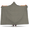 Tan And Black Houndstooth Pattern Print Hooded Blanket