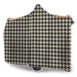 Tan And Black Houndstooth Pattern Print Hooded Blanket