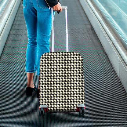 Tan And Black Houndstooth Pattern Print Luggage Cover